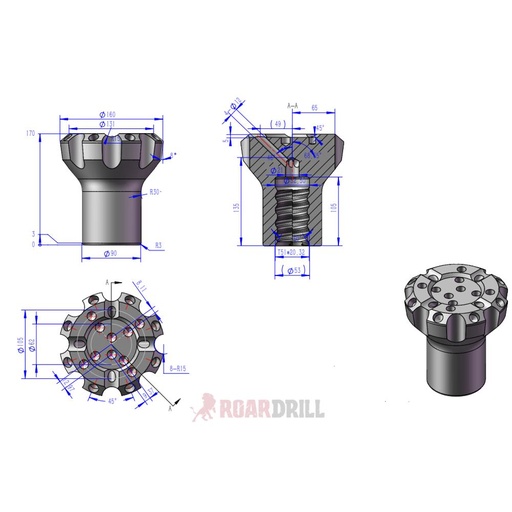 [11-1433-160T51–1014_814–45–51] BIT T51 Dm:160mm Face:A Botton: (E09D16+I12D16) Semibalistic