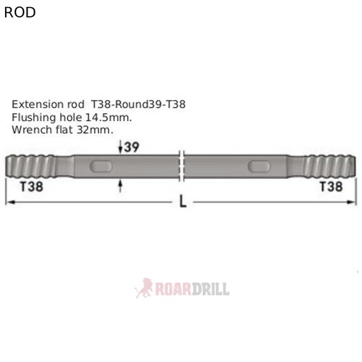 [12-23R39-T38-3600-23] ROD HEX (BARRA) T38/T38 MM 3660 mm